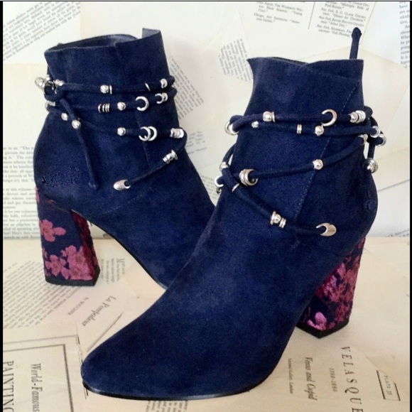Free People Floral Heel Metal Bead Ankle Boot 9 - Picture 4 of 5